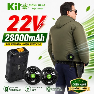 Combo 2 Áo Điều Hòa KITO Xanh Rêu, Quạt 22V Pin 28.000mAh